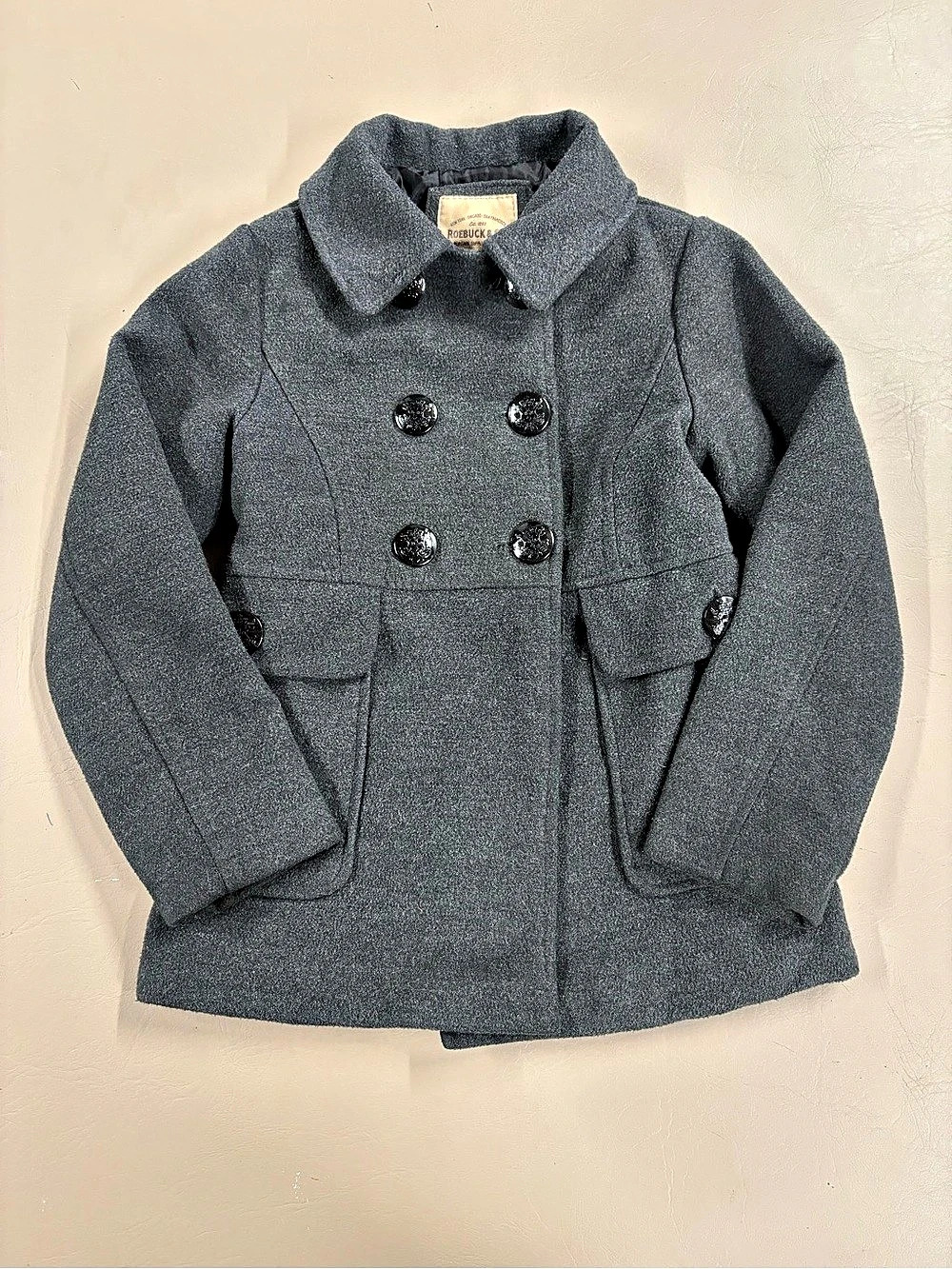 Roebuck & Co. Double-Breasted Pea Coat Gray Size Small Like New